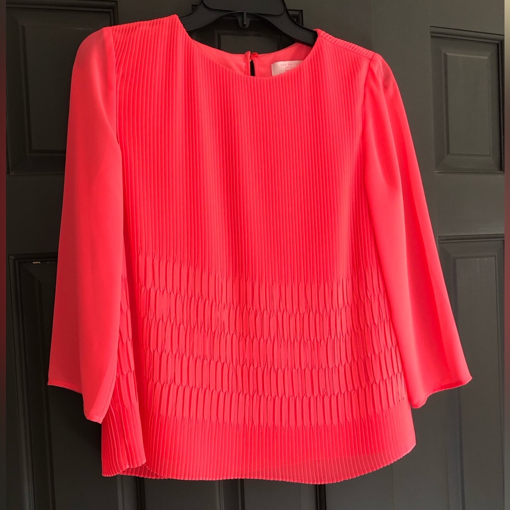 Ted Baker London Vibrant Coral-Pink Pleated Blouse